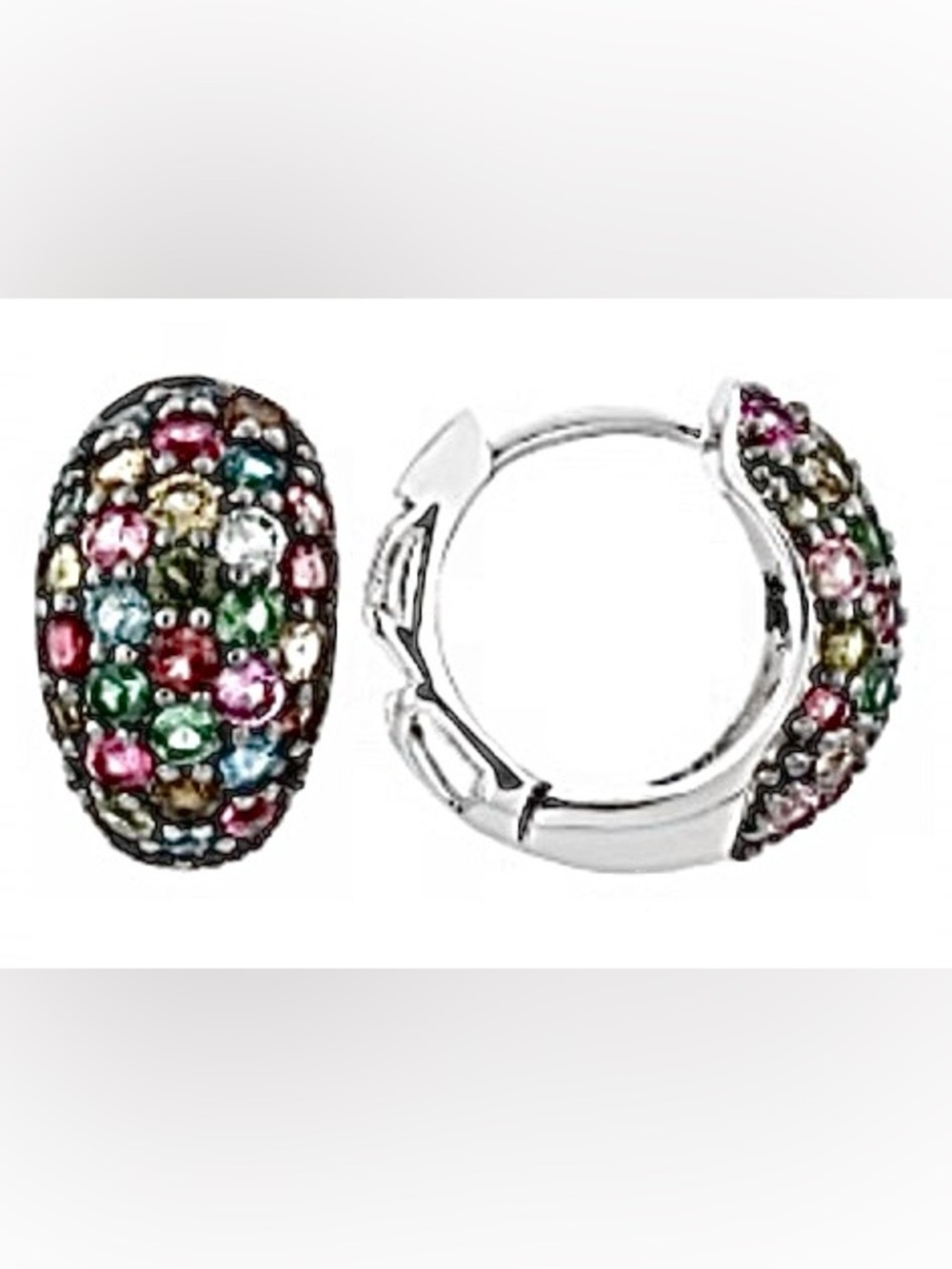 1.41CTW Round Multicolor Tourmaline Rhodium Over Sterling Silver Hoop Earrings
